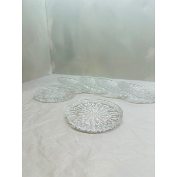 Other - Vintage Clear Pressed Glass Coasters Set of 6 Sunburst Starburst Pattern Round